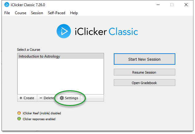 iClicker Classic screenshot showing settings