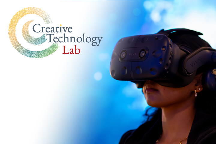 Creative Technology Lab branding with a Student experimented with VR headset 