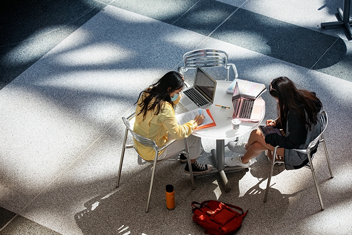 Students studying at outdoor table