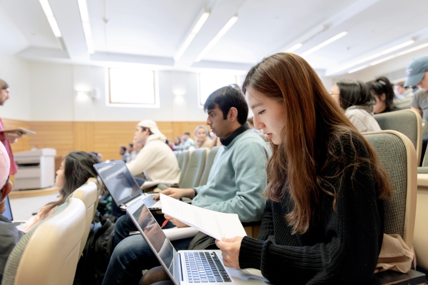 Students working on computers during class