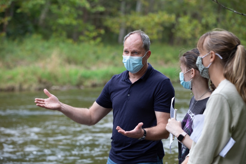 Instructor Marc Goebel with students at Fall Creek