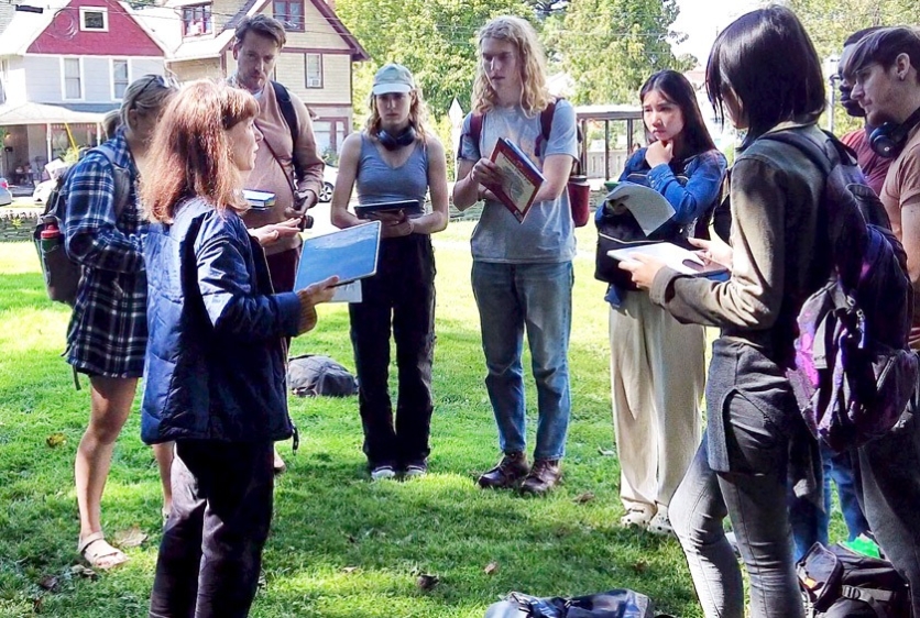 Landscape Architecture professor Anne Weber leads a class outdoors