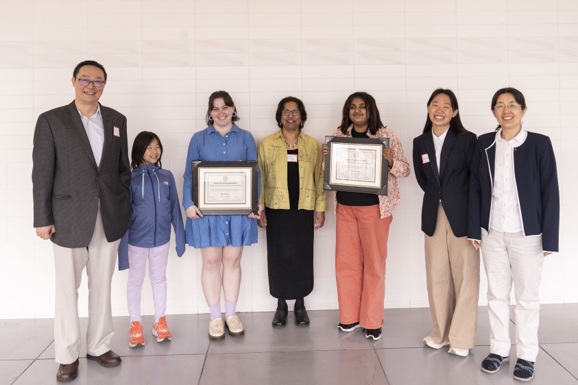 The Ye family poses with the winners of the Cornelia Ye and Christine Ye Awards at the University-Wide GET-SET teaching conference, in April 2025.