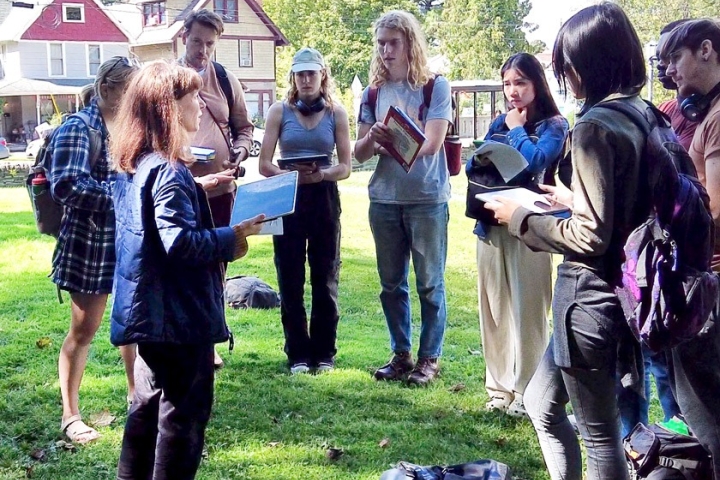 Landscape Architecture professor Anne Weber leads a class outdoors