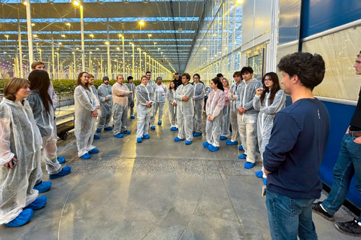 Provided Students in Marvin Pritts’ Berry Crops: Production and Management course visit Green Empire Farms’ 32-acre strawberry greenhouse operation in Oneida, NY. Their protective suits prevent pests and bacteria from entering from the outside.